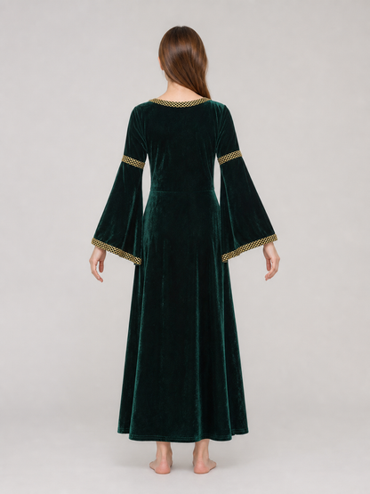 Medieval Floor-Length Dress with Bell Sleeves back view 2