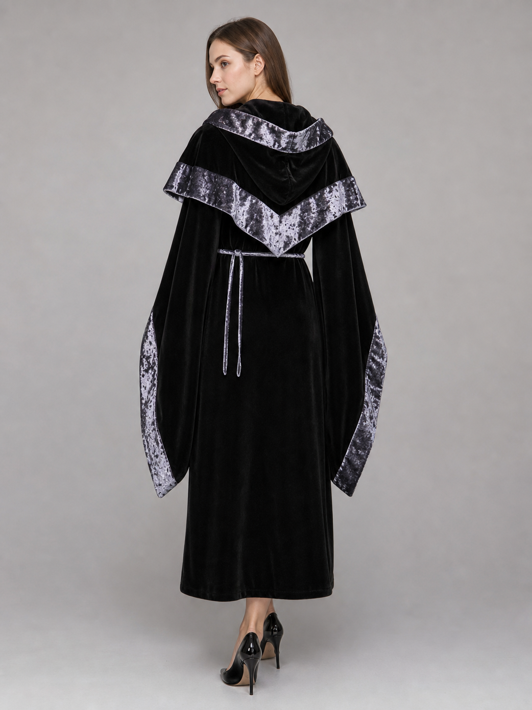 Black Carnival Cloak with Hood and Trim