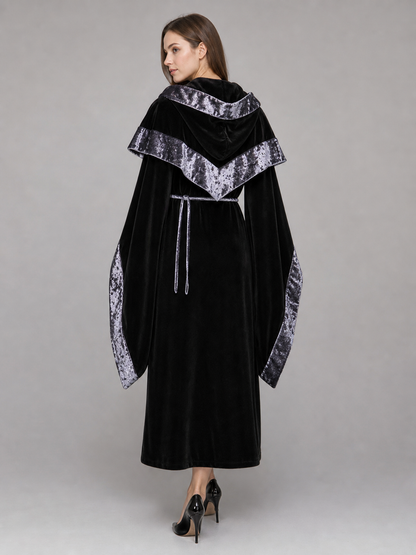 Black Carnival Cloak with Hood and Trim