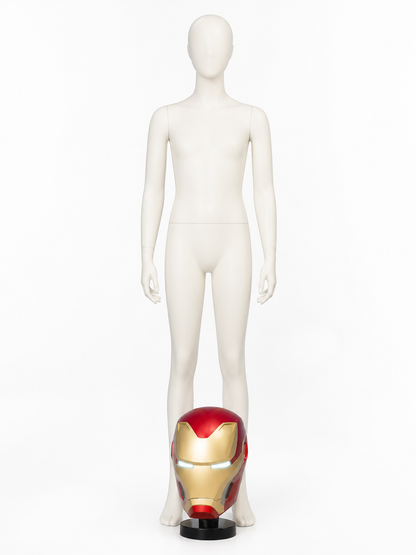 Red and Gold Cosplay Mask with LED Lights and Stand back view