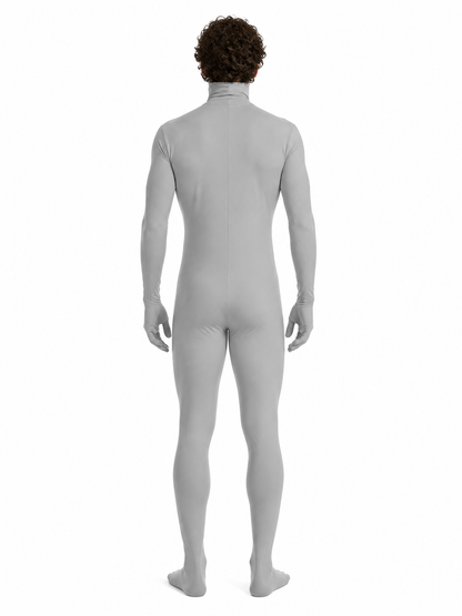 Gray Zentai Suit with Hood and Open Face back view
