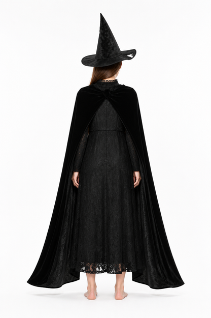 Black Witch Costume with Dress, Hat, and Cape