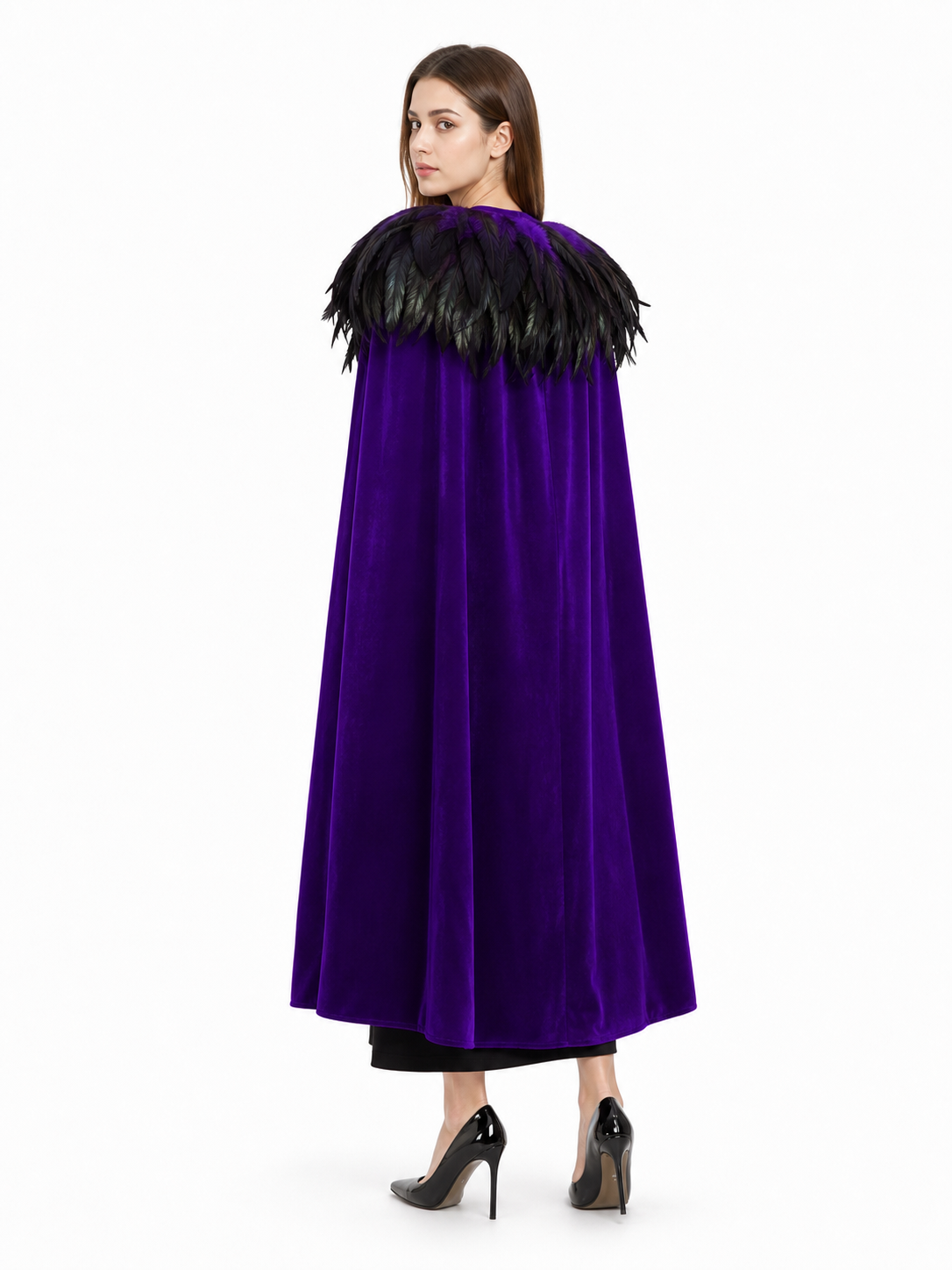 Purple Carnival Cloak with Feather Trim