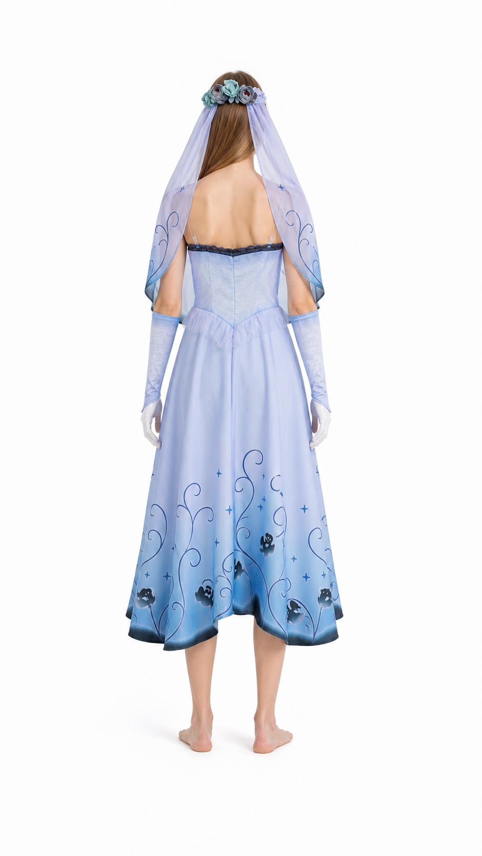 Zombie Cosplay Dress with Veil and Stars for Halloween back view