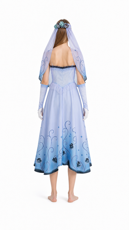 Zombie Cosplay Dress with Veil and Stars for Halloween back view