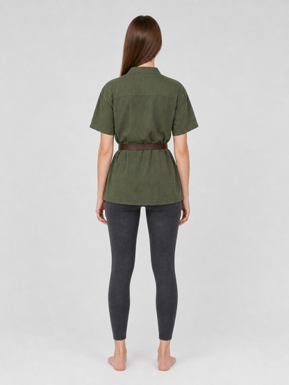Stand-Collar Shirt with Lacing