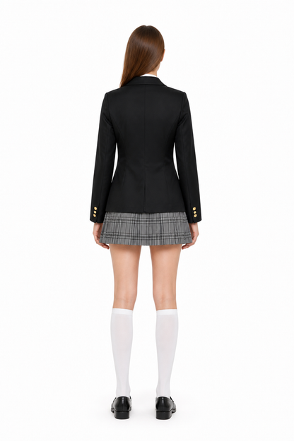 School Uniform with Plaid Skirt and Bow back view