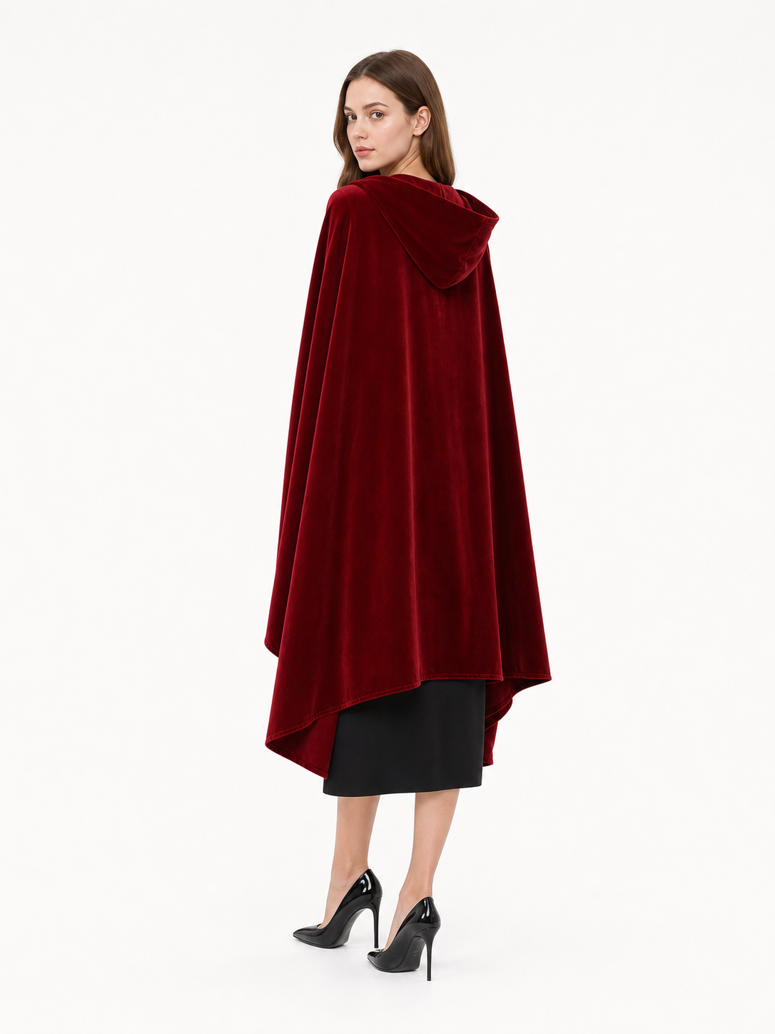 Red medieval carnival cloak with hood