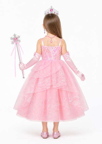 Pink Witch Costume with Sparkles and Accessories back view