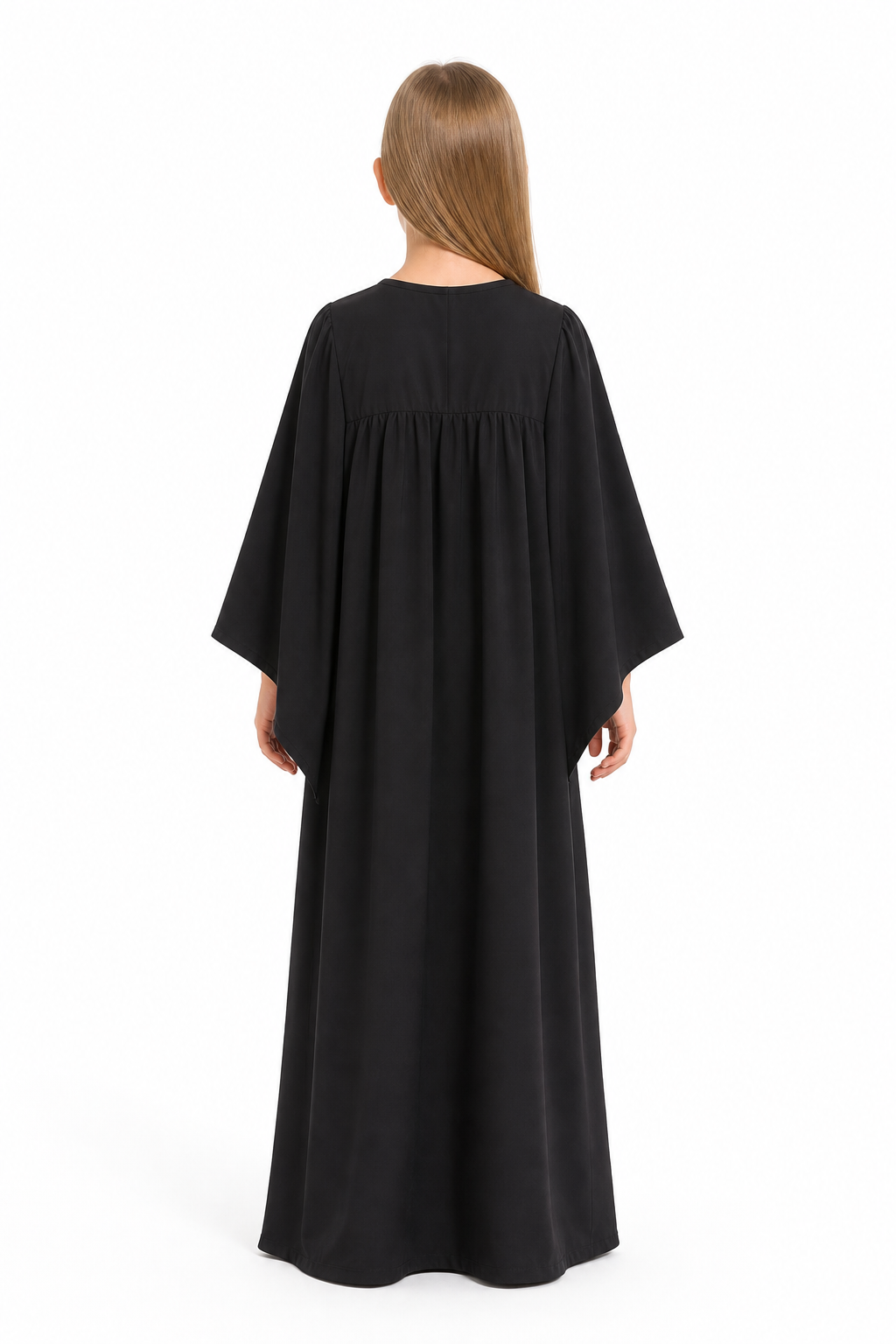 Black Long Halloween Cloak with Bat-Wing Sleeves back view