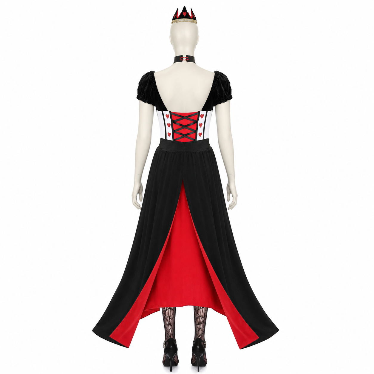 Vampire Costume with Crown, Corset, and Long Skirt back view
