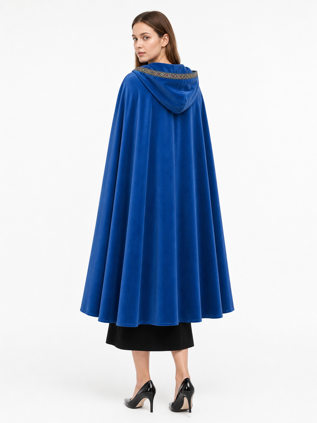 Blue carnival hooded cloak, medieval