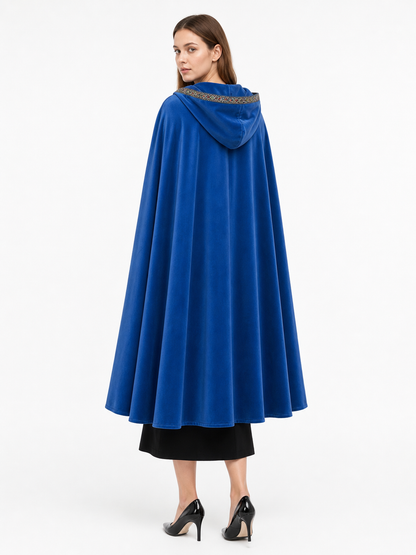 Blue carnival hooded cloak, medieval
