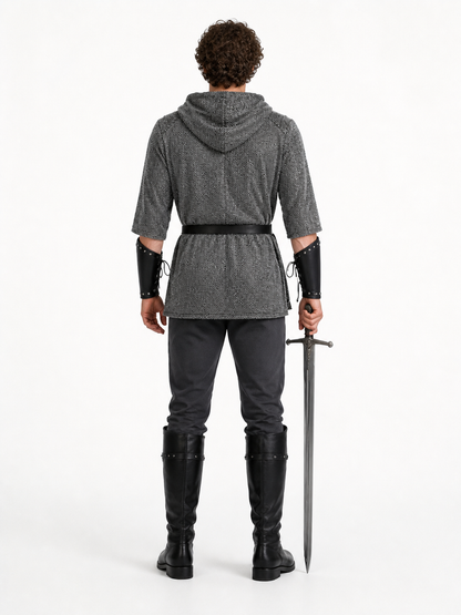 Medieval Role-Playing Costume with Hood and Sword back view