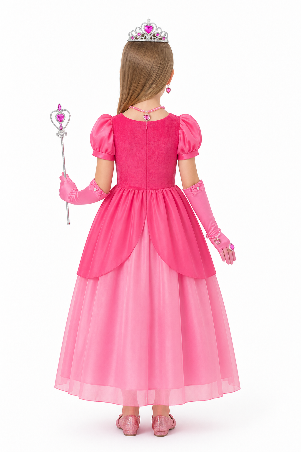 Pink Princess Costume with Full Skirt and Accessories back view