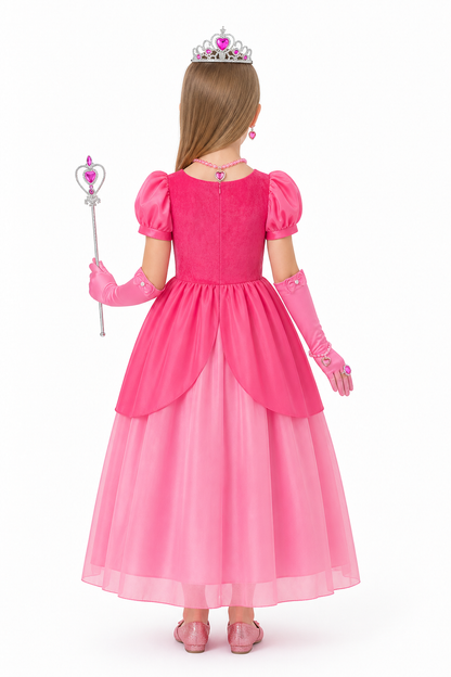Pink Princess Costume with Full Skirt and Accessories back view
