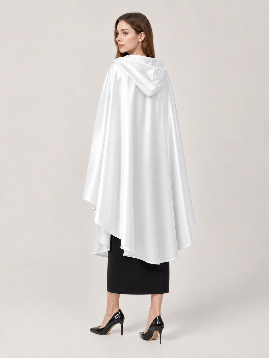 White Hooded Costume Cloak, Flowing Silhouette