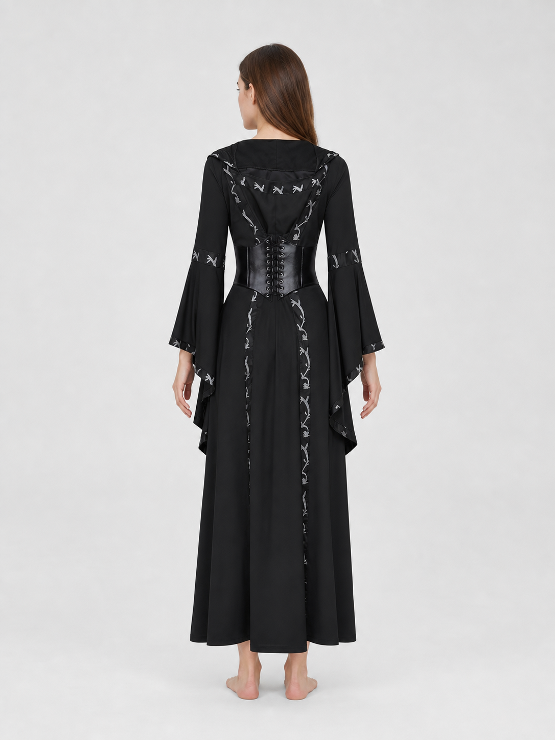 Gothic Long Hooded Dress with Lacing