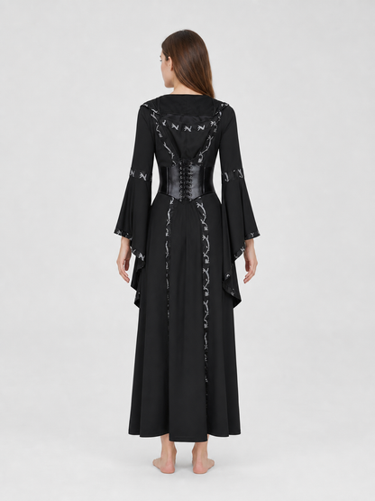 Gothic Long Hooded Dress with Lacing