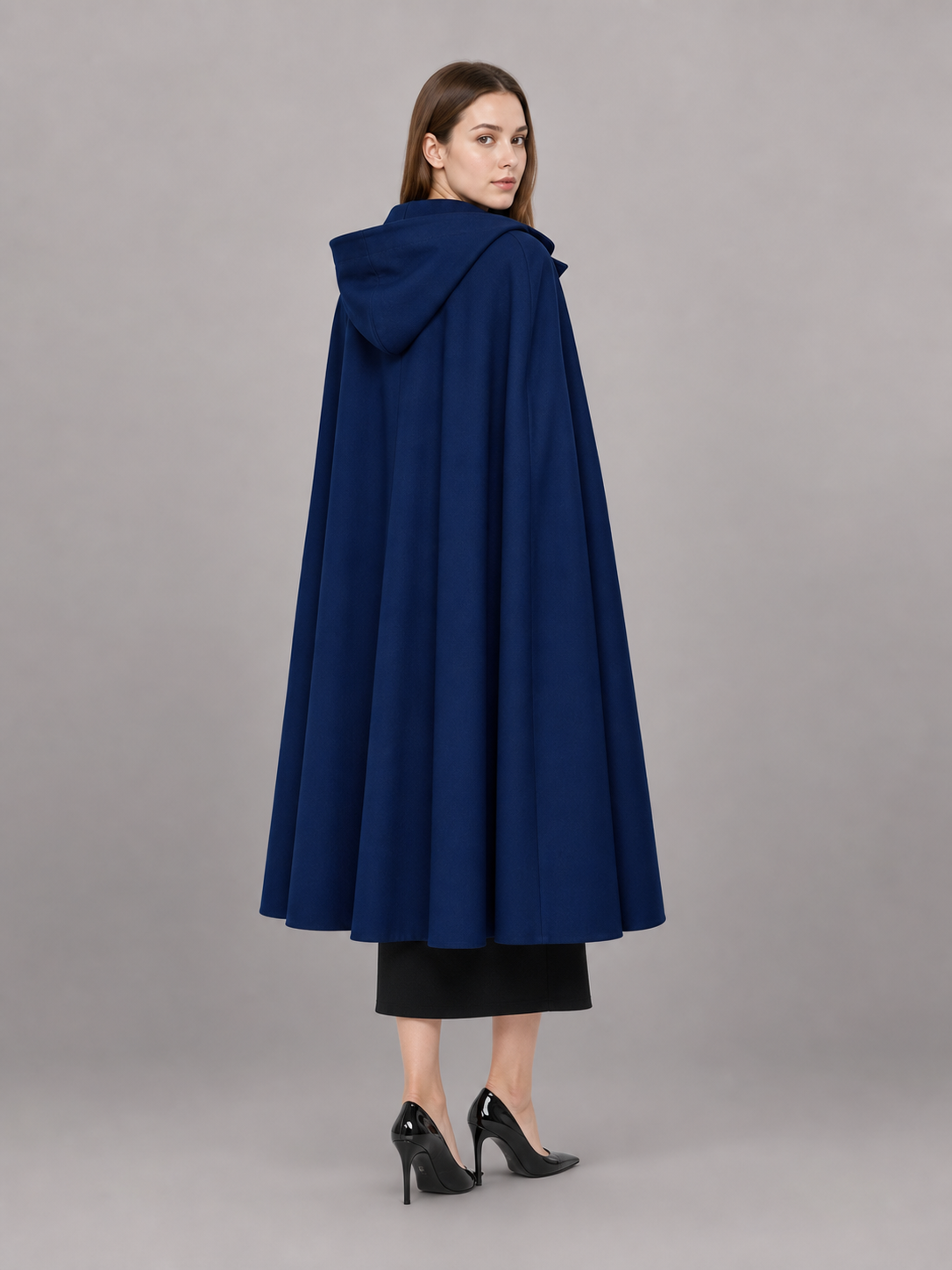 Black and blue hooded costume cape