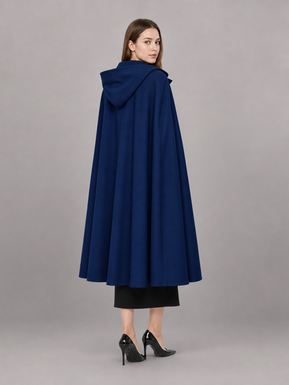 Black and blue hooded costume cape