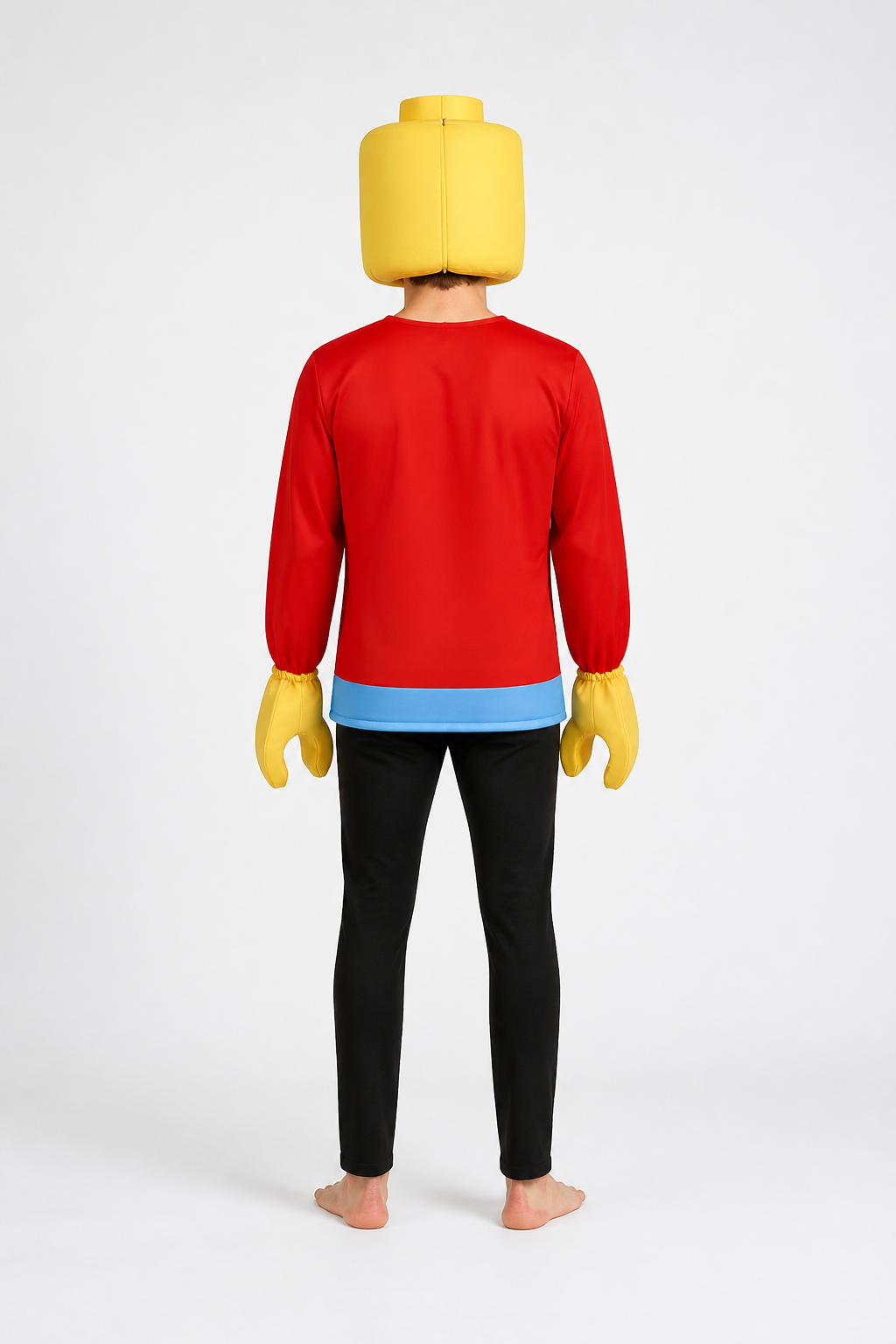 Red Block-Character Costume with Yellow Head back view