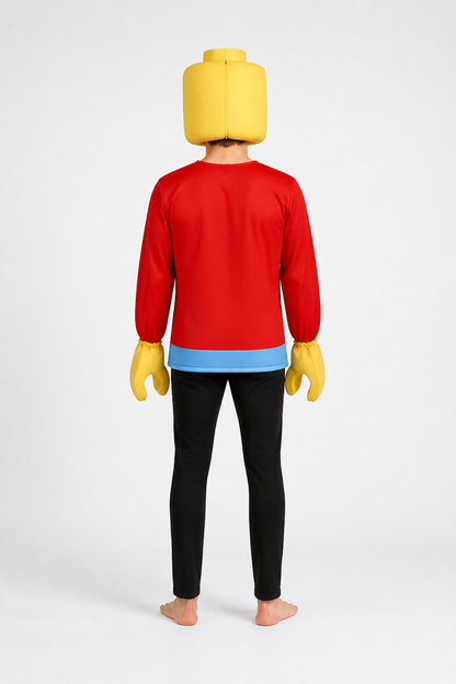 Red Block-Character Costume with Yellow Head back view