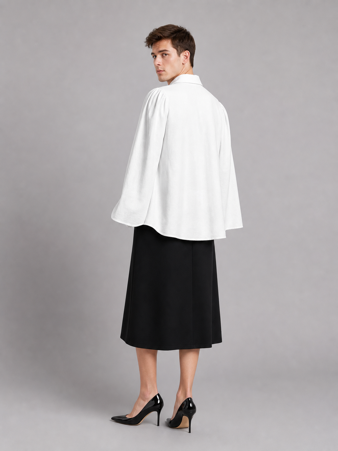 White Blouse with Jabot and Long Sleeves