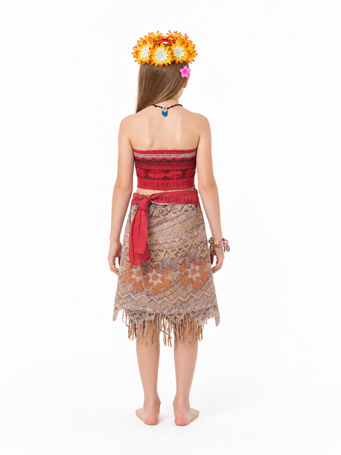 Moana Costume with Skirt and Fringe for Parties back view