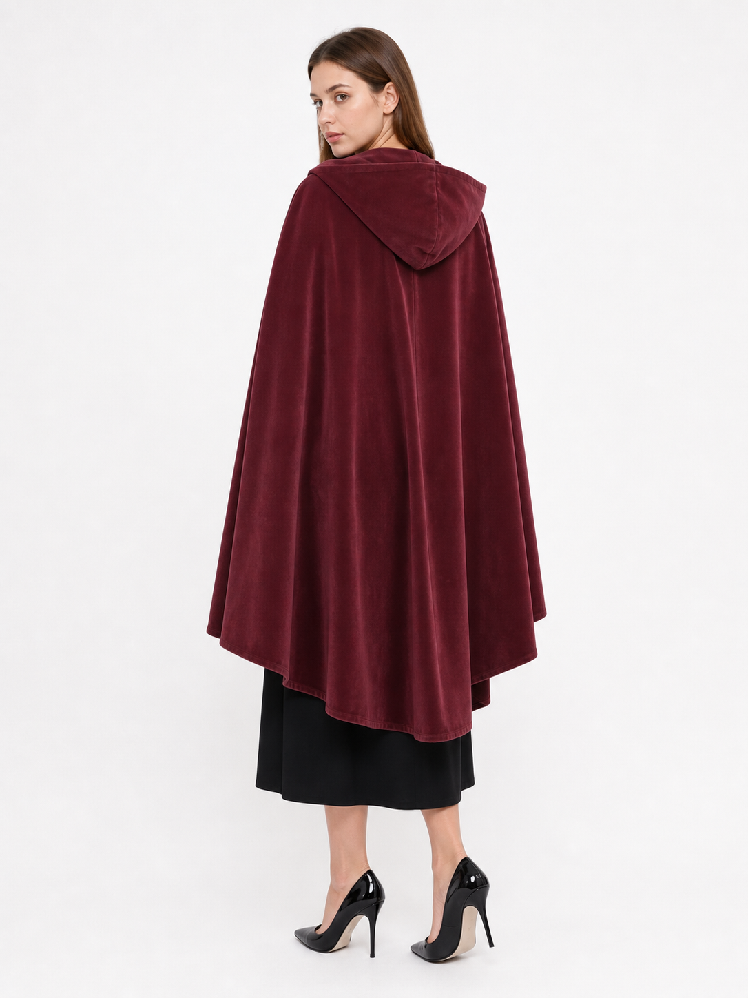 Burgundy Carnival Cloak with a Full Hood