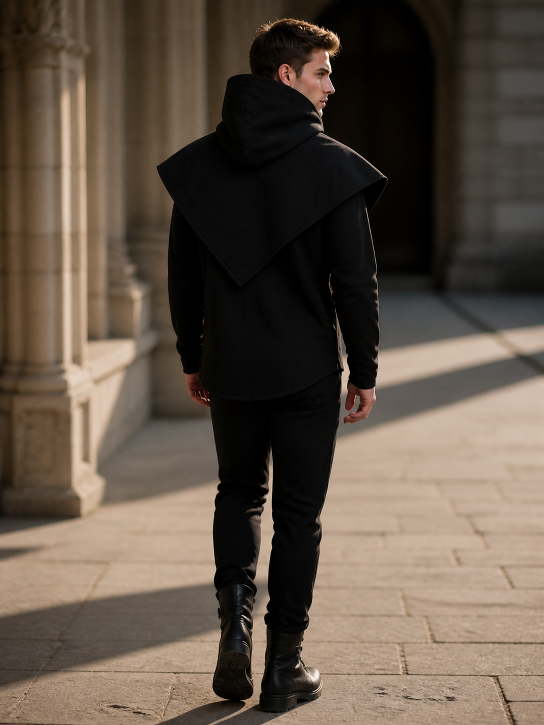 Black Carnival Cloak with Hood and Mask back view 4