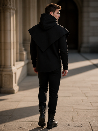 Black Carnival Cloak with Hood and Mask back view 4