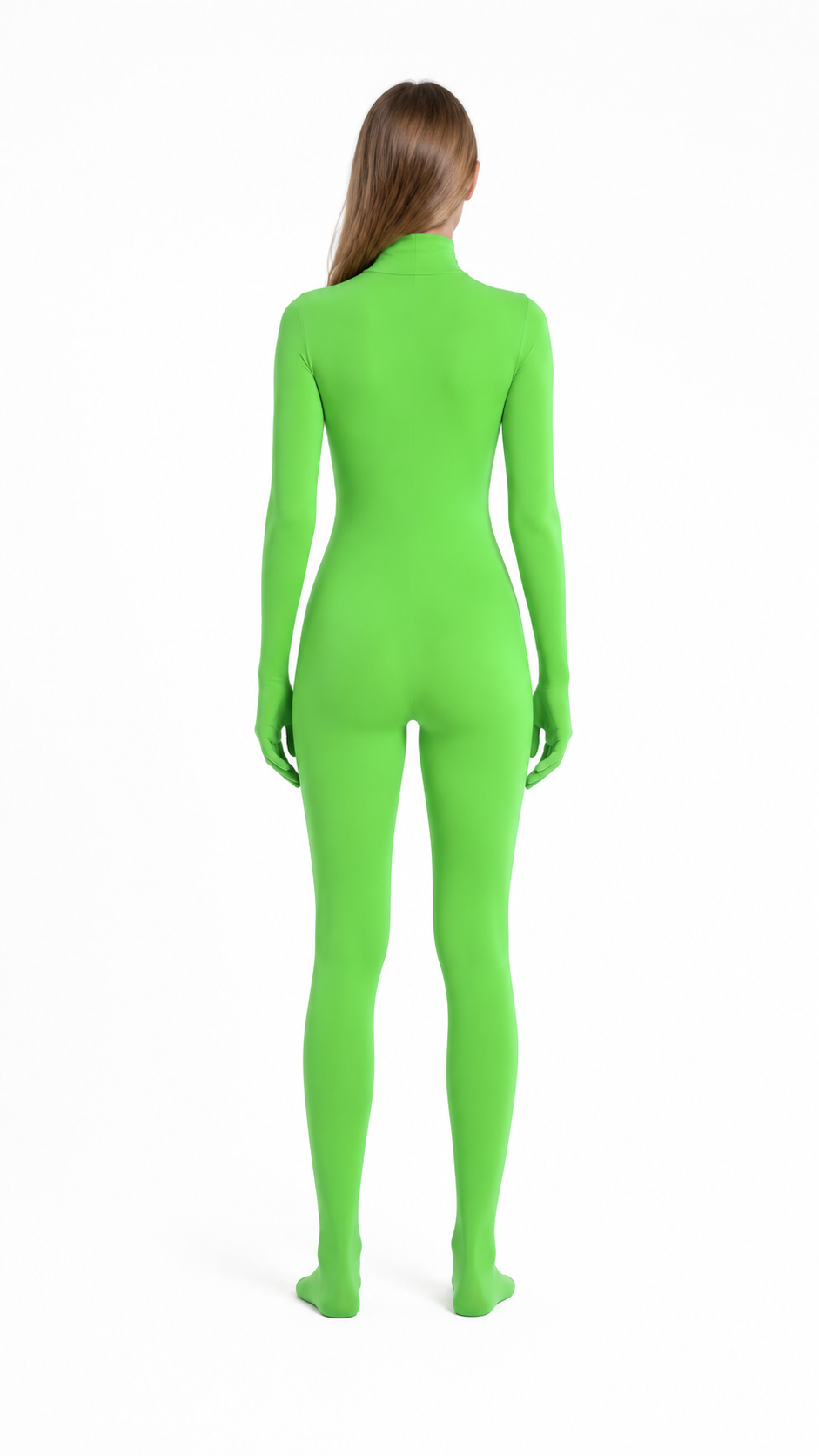Jumpsuit with Gloves and Covered Feet, Neon Green back view
