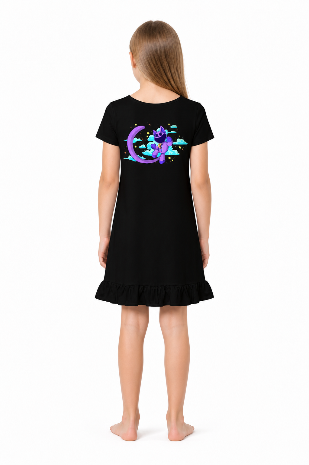 Black Poppy Playtime Cosplay Dress with Animal Prints back view