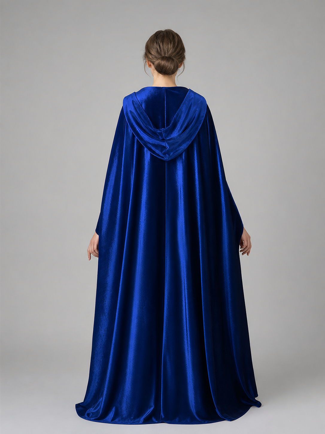 Velvet Hooded Cape, Royal Blue back view