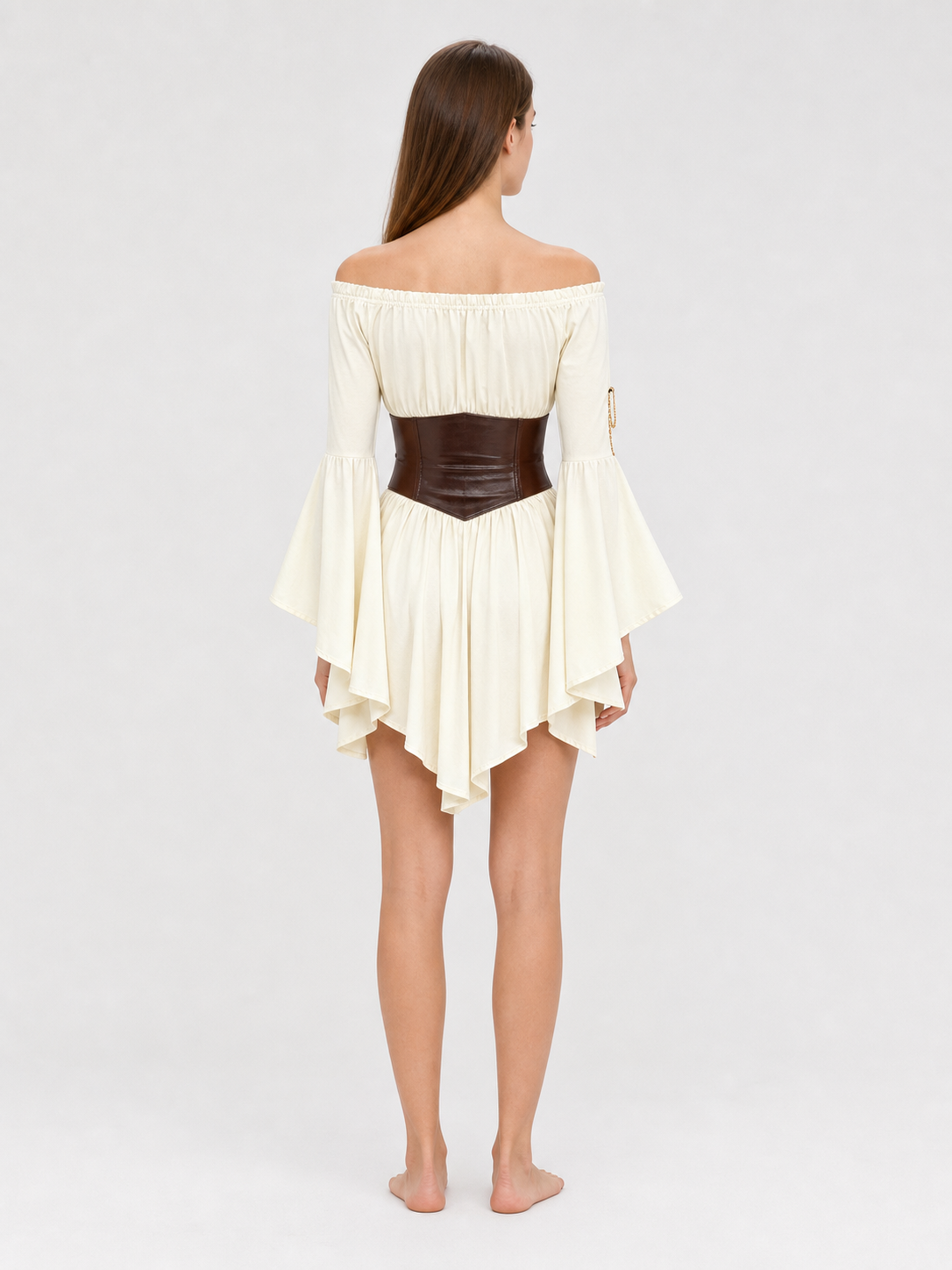 Off-the-Shoulder Dress with Lace-Up Belt