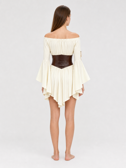 Off-the-Shoulder Dress with Lace-Up Belt