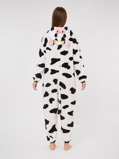 Cow-Print Hooded Kigurumi Jumpsuit