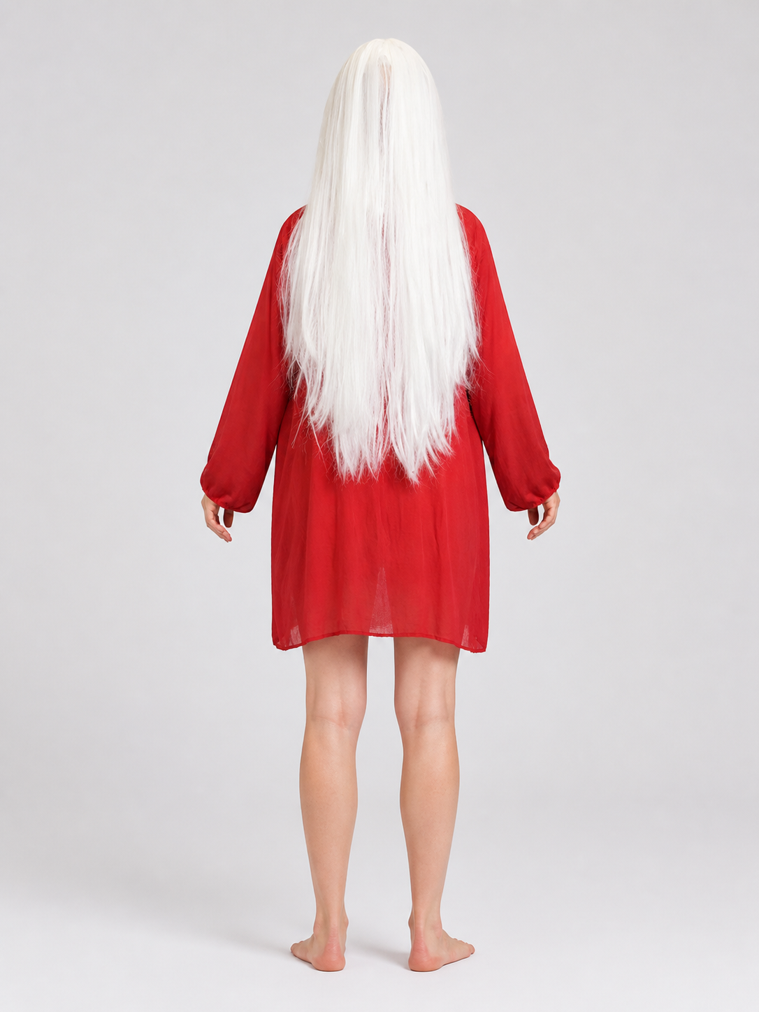 White Long Wig, 75 cm, Straight Hair for Cosplay back view