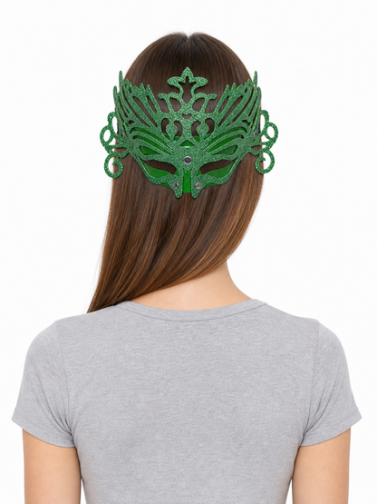 Green Glitter Carnival Headdress Mask