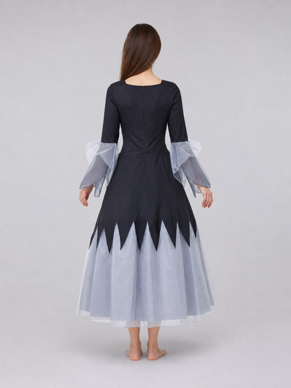 Gothic Black and Gray Lace-Up Cosplay Dress