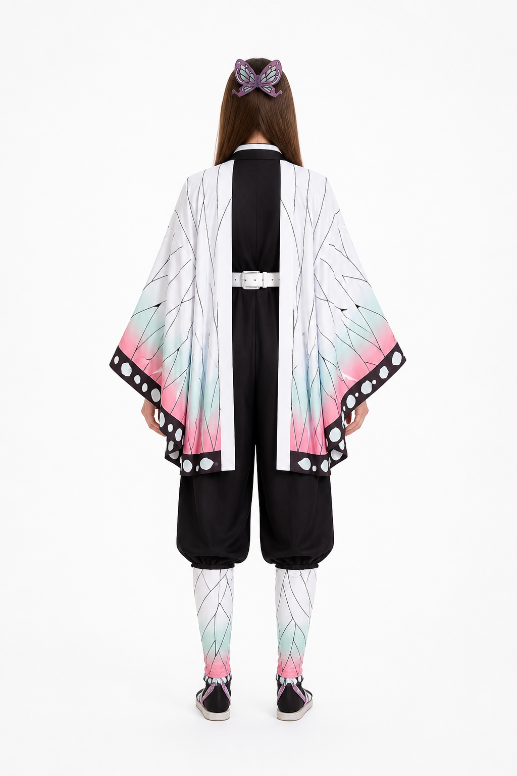 Cosplay Costume with White Cape and Butterfly back view
