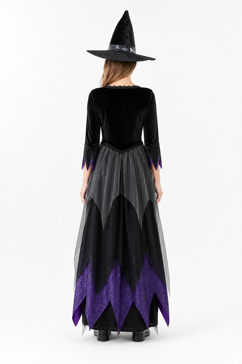 Black and Purple Long-Sleeved Cosplay Dress back view
