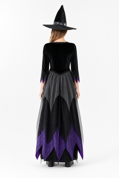 Black and Purple Long-Sleeved Cosplay Dress back view