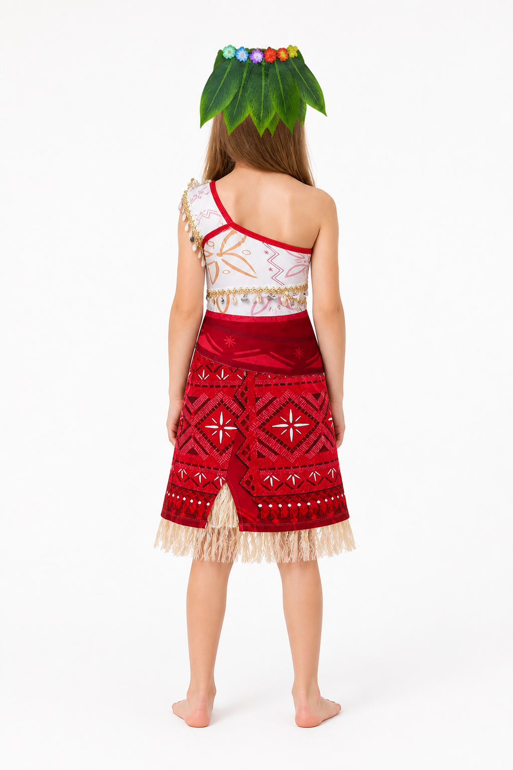 Moana Princess Dress, Red with Fringe back view
