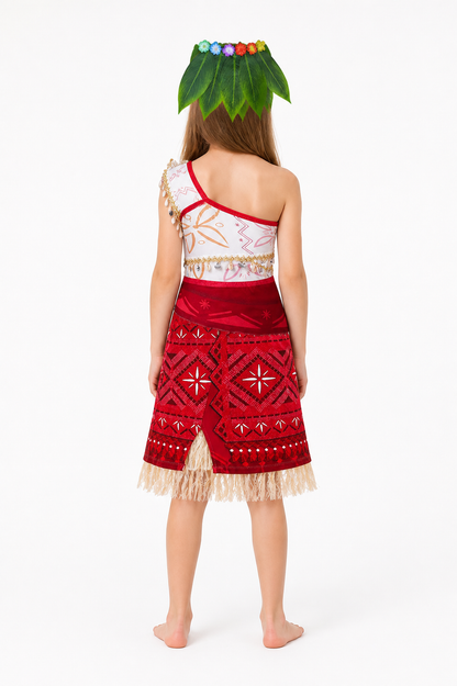 Moana Princess Dress, Red with Fringe back view