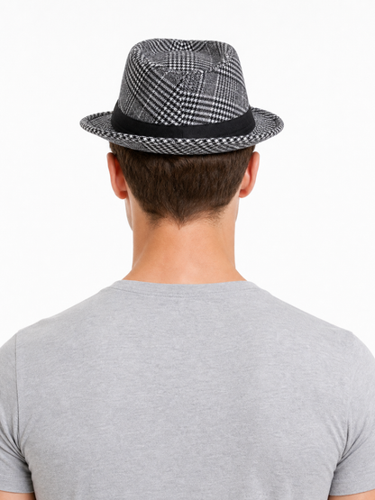 Carnival Hat in Gray and Black Plaid