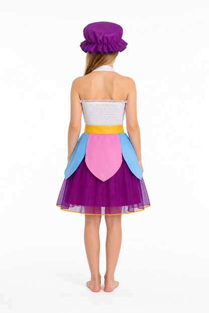 Cosplay Dress with Apron and Hat back view