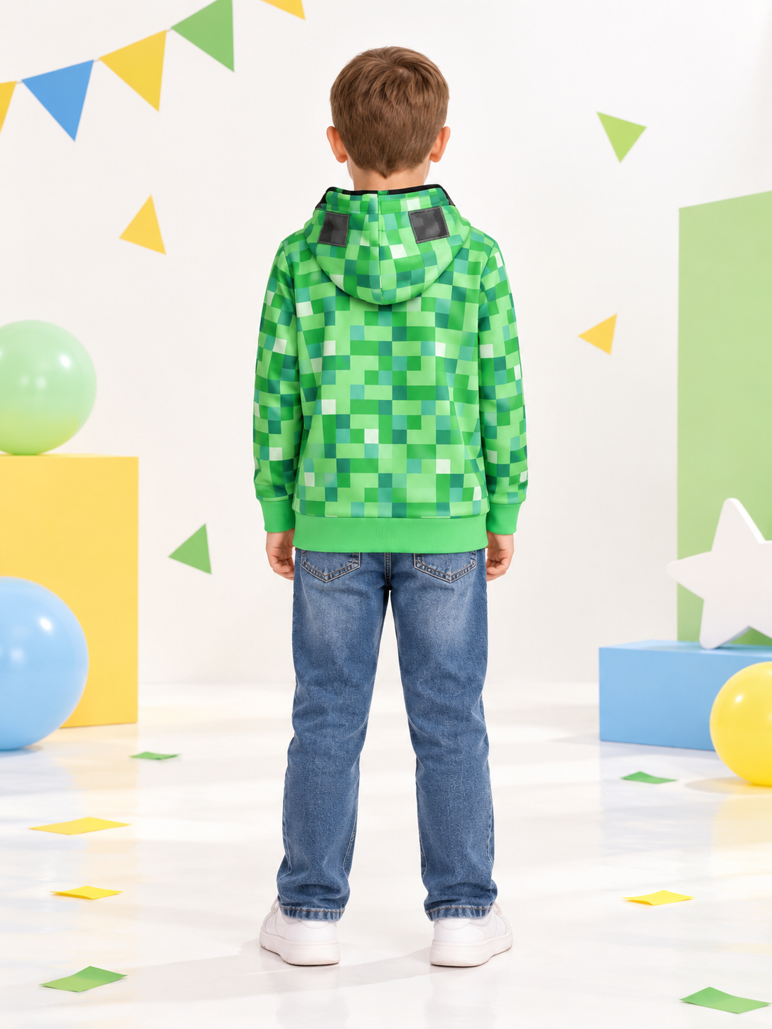 Kids' green zip-up hoodie, polyester