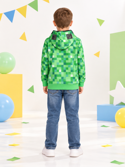 Kids' green zip-up hoodie, polyester